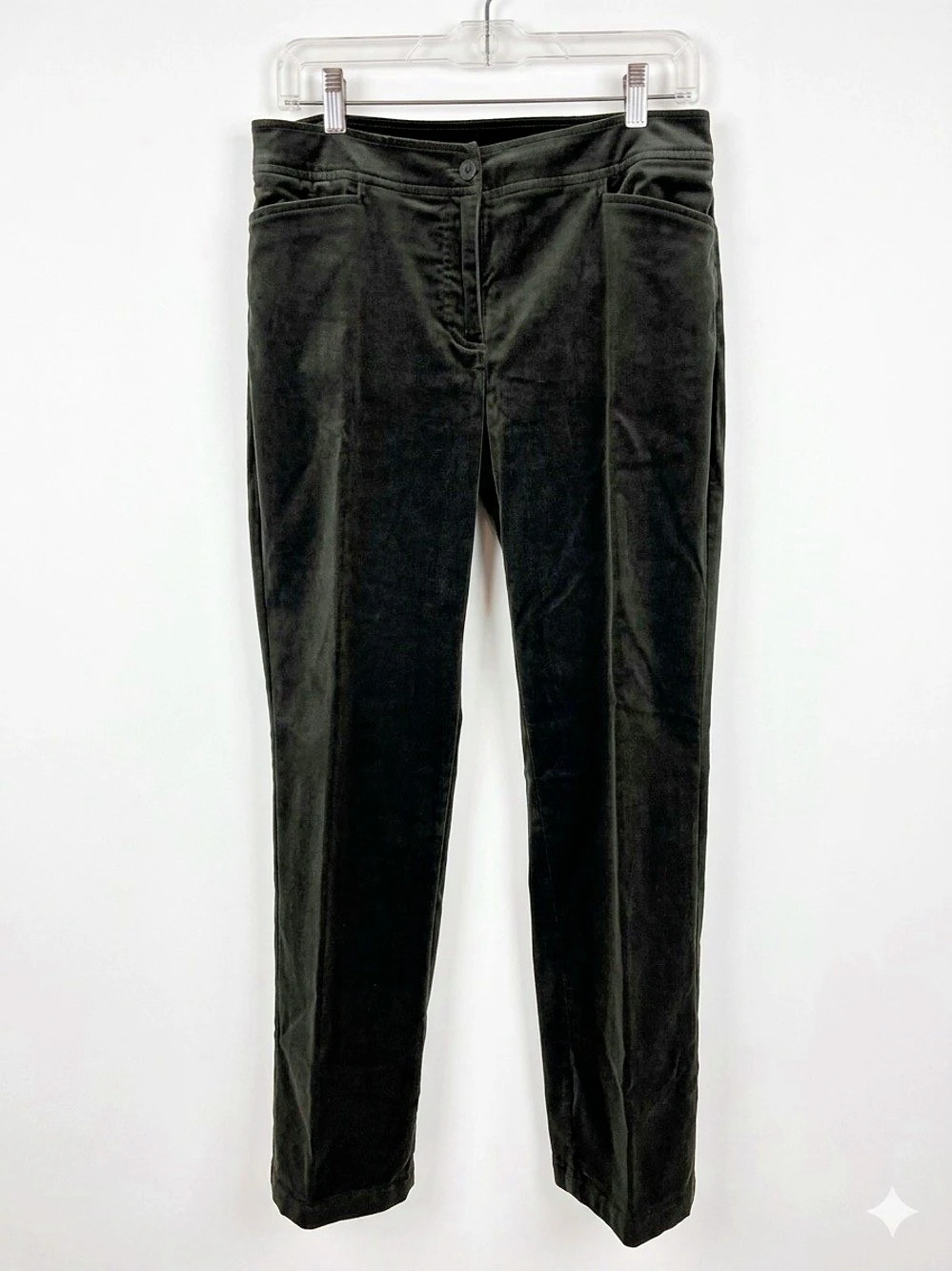 Eileen Fisher Dark Olive Velvet Straight-Leg Trousers - Size XS - Picture 2 of 6